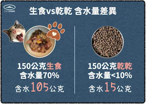 生食與乾飼料的含水量差異