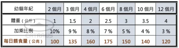 幼貓因為年紀不同餵食量也不同